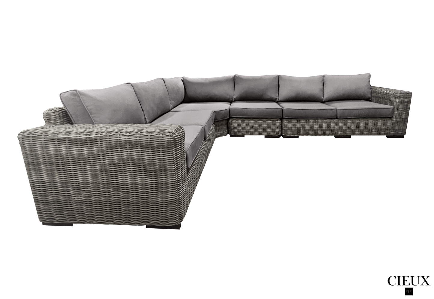 CIEUX Champagne 2 Piece Outdoor Patio Wicker L Shaped Sectional Sofa and Coffee Table Set in Grey with Sunbrella Cushions, image 10