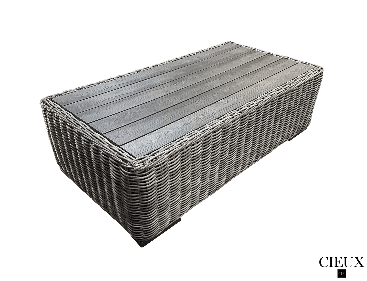 CIEUX Champagne 2 Piece Outdoor Patio Wicker L Shaped Sectional Sofa and Coffee Table Set in Grey with Sunbrella Cushions, image 12