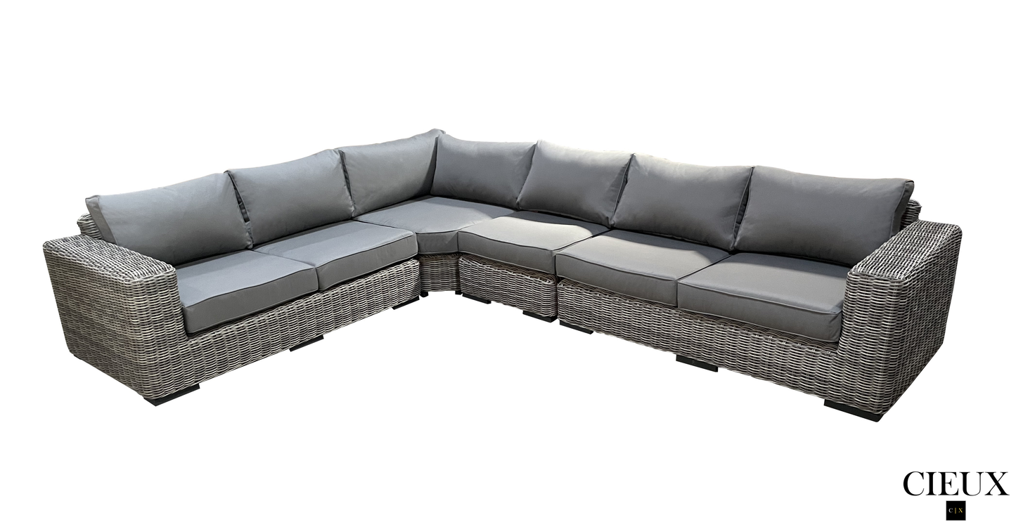 CIEUX Champagne Outdoor Patio Wicker L Shaped Sectional Sofa in Grey with Sunbrella Cushions, image 3