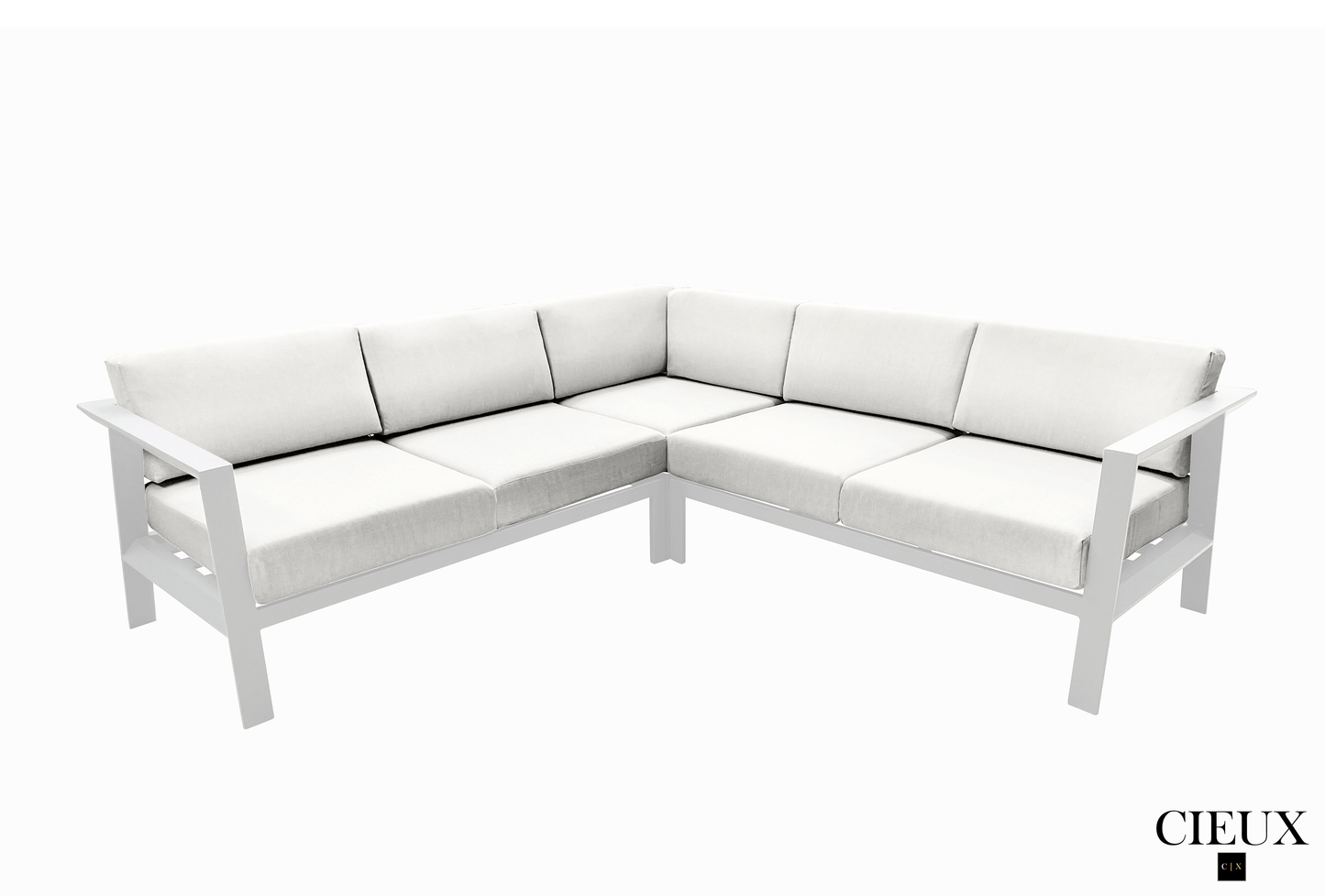 Pending - Cieux CORSI-CRSEC-NATUR Corsica Outdoor Patio Aluminum Metal Corner Sectional Sofa in White with Sunbrella Cushions - Available in 2 Colours