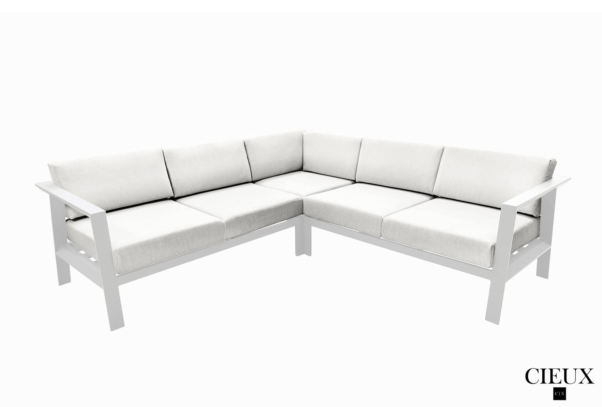 Pending - Cieux CORSI-CRSEC-NATUR Corsica Outdoor Patio Aluminum Metal Corner Sectional Sofa in White with Sunbrella Cushions - Available in 2 Colours