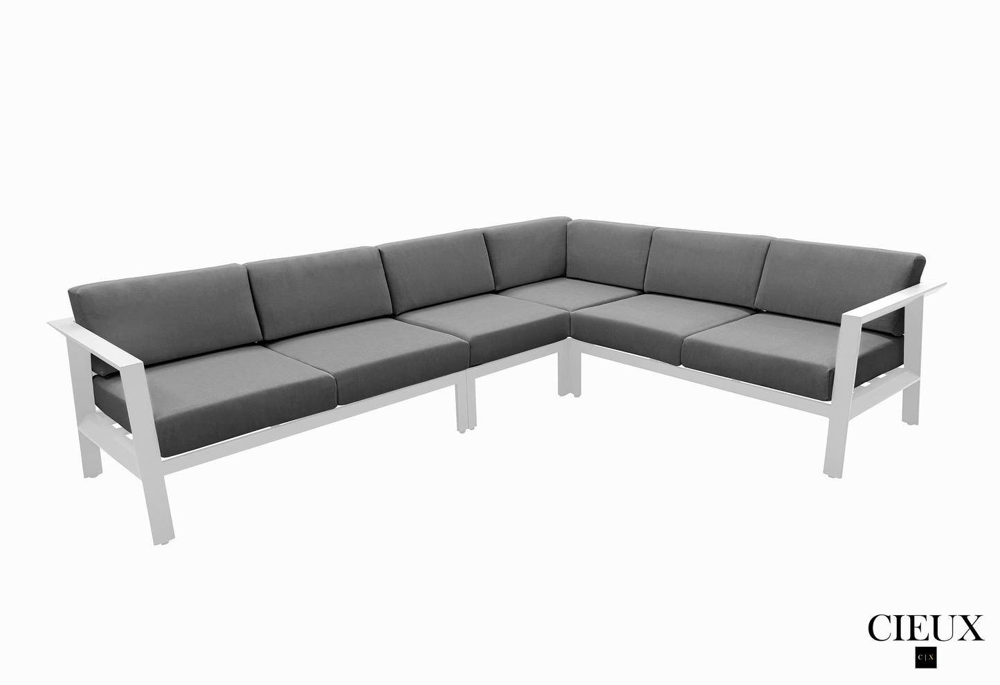 CIEUX Corsica Outdoor Patio Aluminum Metal L Shaped Sectional Sofa in White with Sunbrella Cushions, image 3
