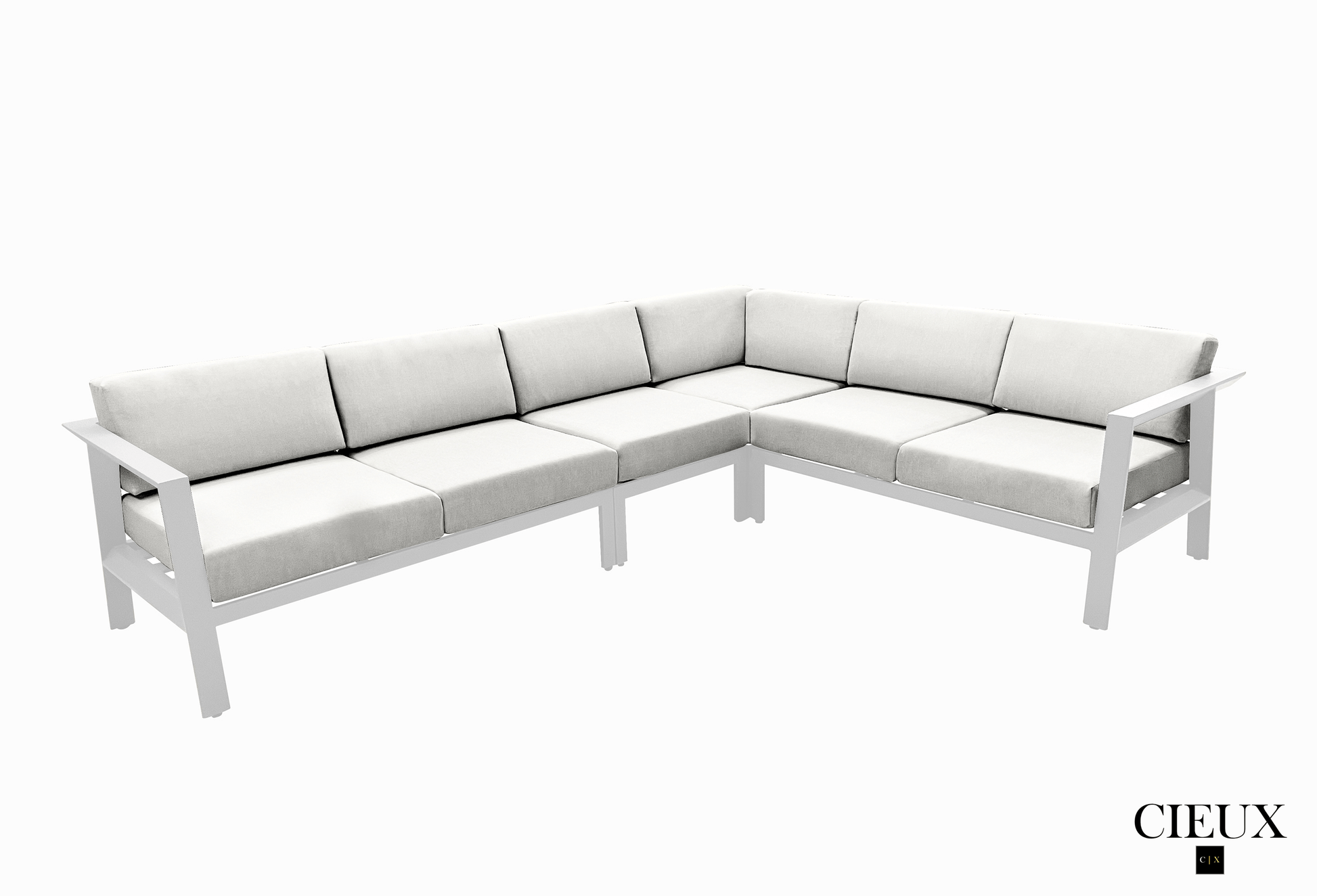 CIEUX Corsica Outdoor Patio Aluminum Metal L Shaped Sectional Sofa in White with Sunbrella Cushions, image 5