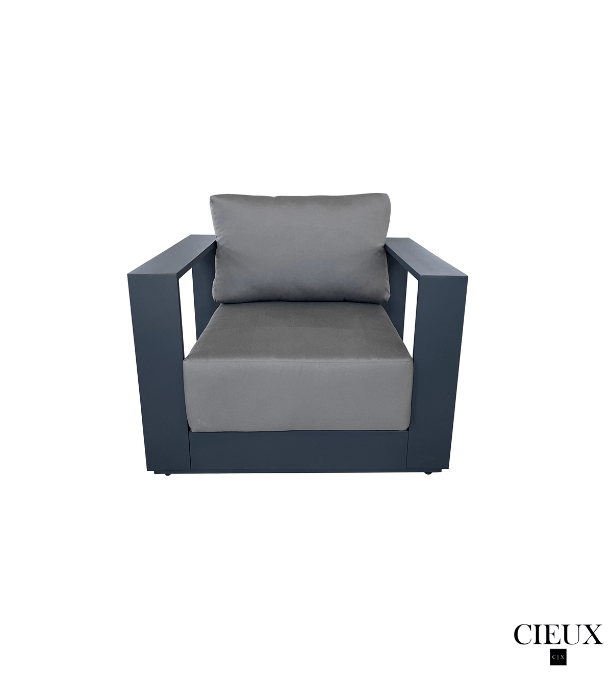CIEUX Lyon 3 Piece Outdoor Patio Aluminum Metal L Shaped Sectional Sofa, Coffee Table and Club Chair Set in Midnight Grey with Sunbrella Cushions, image 8