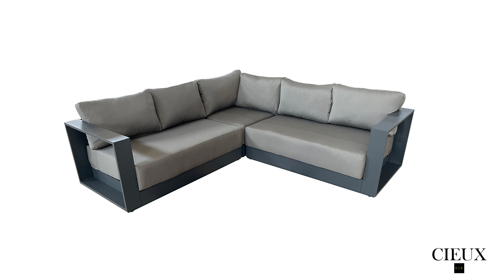 CIEUX Lyon Outdoor Patio Aluminum Metal Corner Sectional Sofa in Midnight Grey with Sunbrella Cushions, image 4