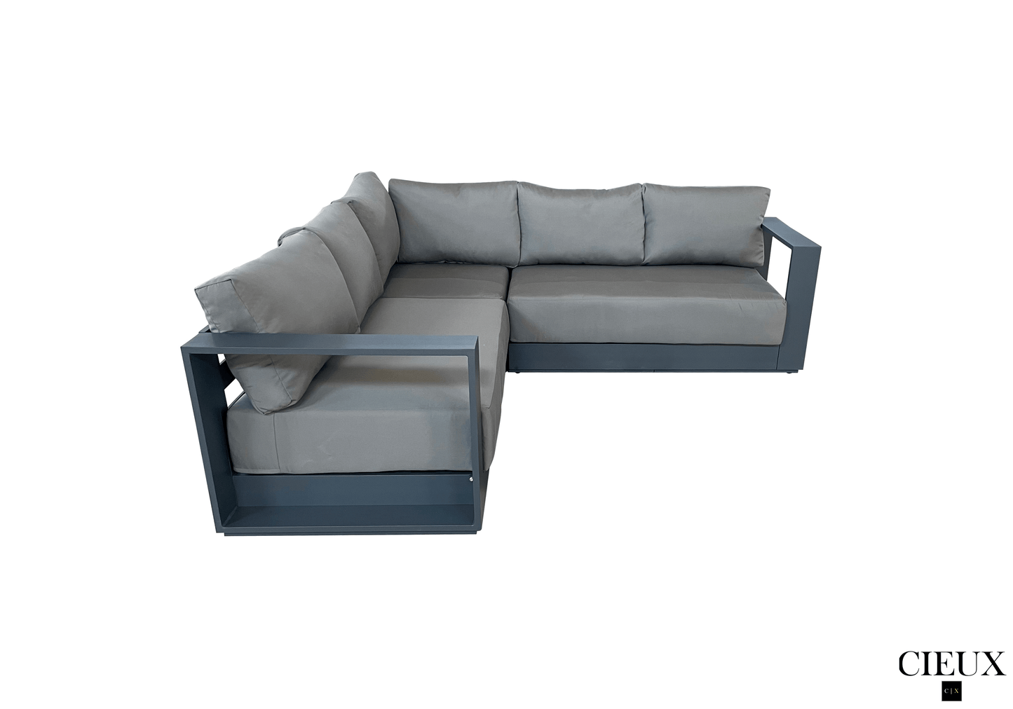 CIEUX Lyon 2 Piece Outdoor Patio Aluminum Metal Corner Sectional and Alsace Fire Pit Adjustable Height Table in Midnight Grey with Sunbrella Cushions in Canvas Charcoal, image 7