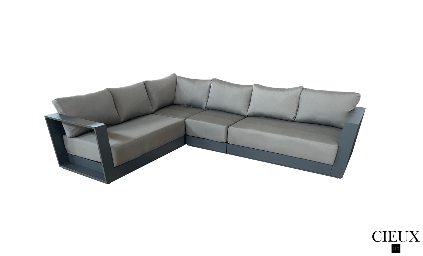 CIEUX Lyon Outdoor Patio Aluminum Metal L Shaped Sectional Sofa in Midnight Grey with Sunbrella Cushions, image 4
