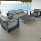 Pending - Cieux Lyon Outdoor Patio Aluminum Metal Sofa Conversation Set in Midnight Grey with Sunbrella Cushions - Available in 2 Colours