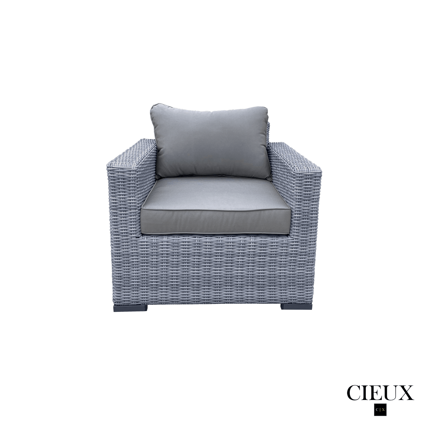 CIEUX Conversation Set Cannes Outdoor Patio Wicker Loveseat Conversation Set in Grey with Sunbrella Cushions - Available in 2 Colours