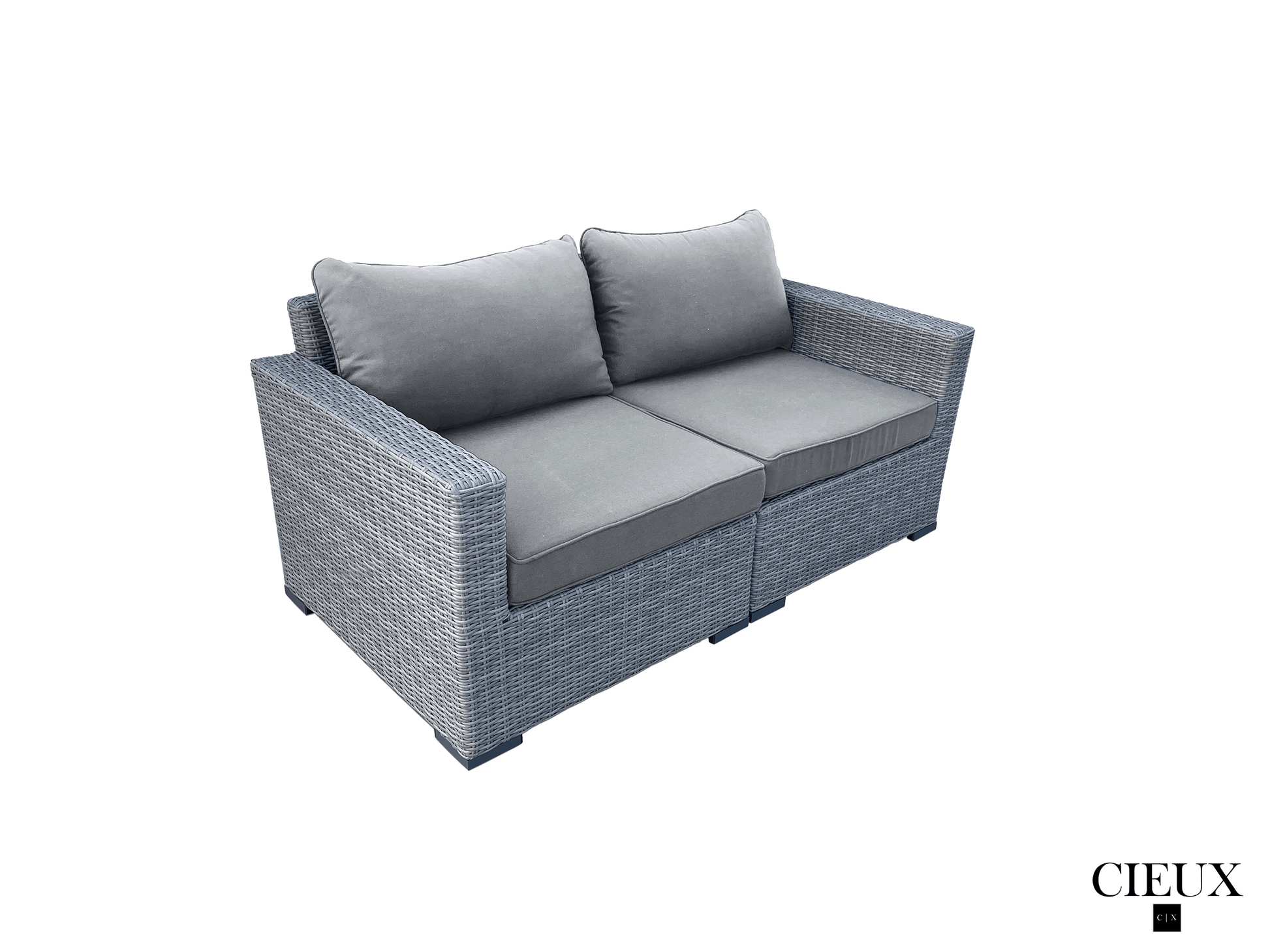 CIEUX Cannes Outdoor Patio Wicker Loveseat Conversation Set in Grey with Sunbrella Cushions