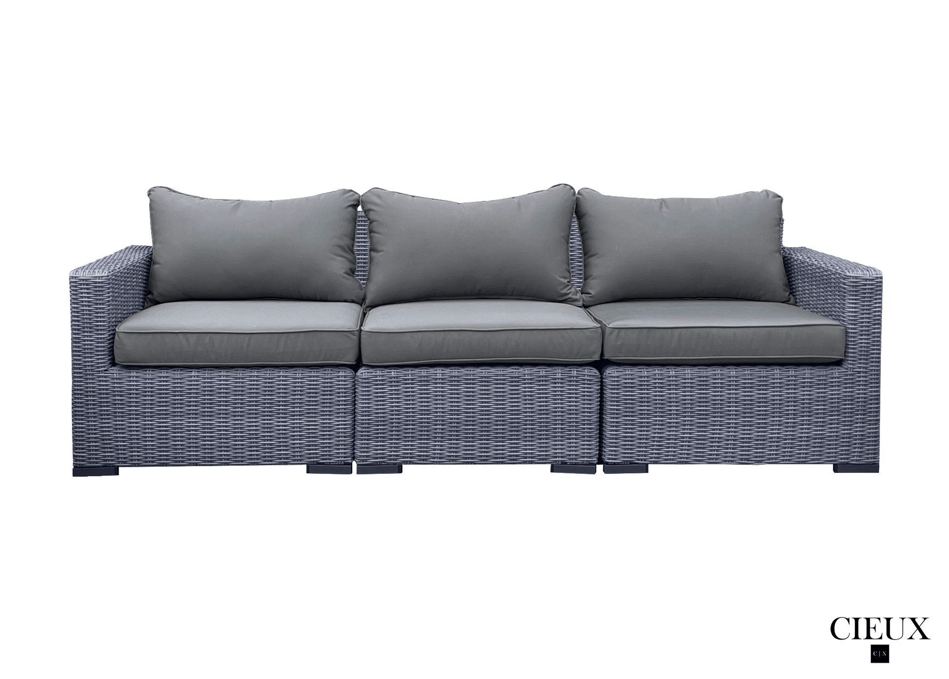CIEUX Conversation Set Cannes Outdoor Patio Wicker Sofa Conversation Set in Grey with Sunbrella Cushions - Available in 2 Colours