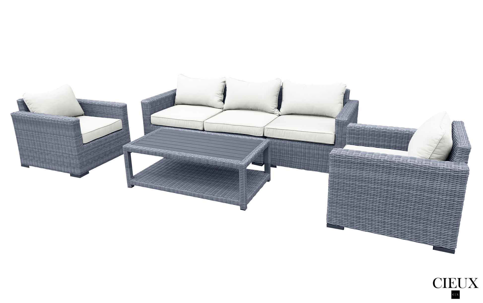 CIEUX Conversation Set Canvas Natural Cannes Outdoor Patio Wicker Sofa Conversation Set in Grey with Sunbrella Cushions - Available in 2 Colours