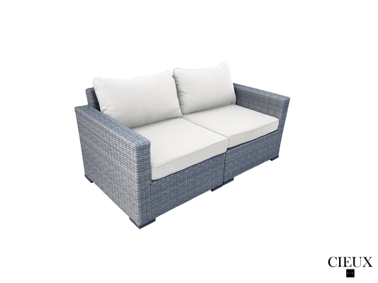 CIEUX Loveseat Cannes Outdoor Patio Wicker Modular Loveseat in Grey with Sunbrella Cushions - Available in 2 Colours