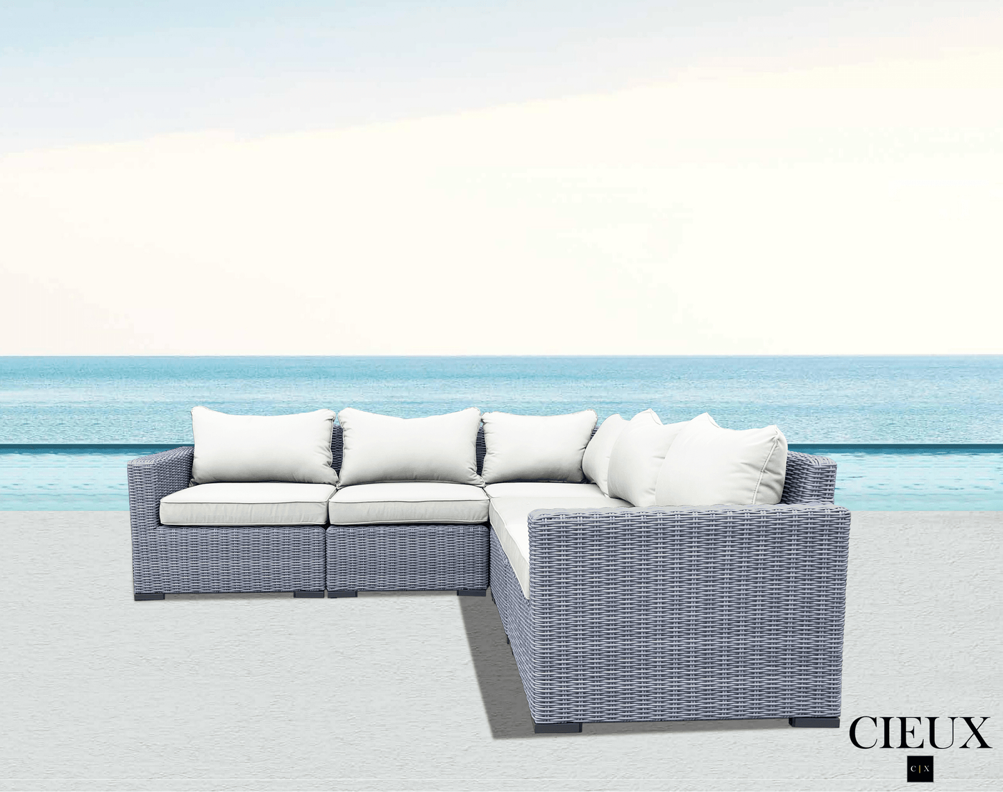 Pending - Cieux Cannes Outdoor Patio Wicker Modular Corner Sectional Sofa in Grey with Sunbrella Cushions - Available in 2 Colours