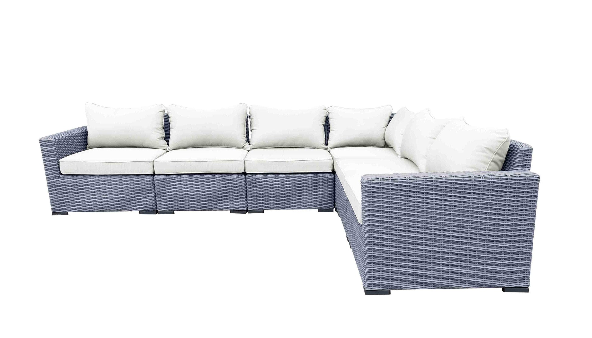 CIEUX Sectional Canvas Natural Cannes Outdoor Patio Wicker Modular L-Shaped Sectional Sofa in Grey with Sunbrella Cushions - Available in 2 Colours