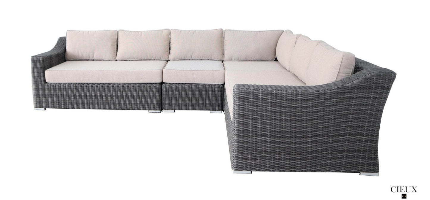 CIEUX Sectional Marseille Outdoor Patio Wicker Rattan Modular L-Shaped Sectional Sofa in Brown