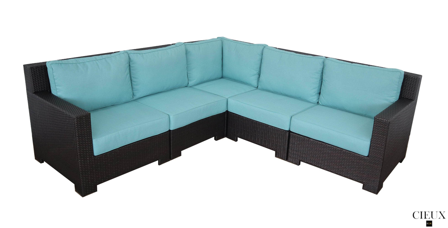 CIEUX Sectional Provence Outdoor Patio Wicker Rattan Modular Corner Sectional Sofa in Blue