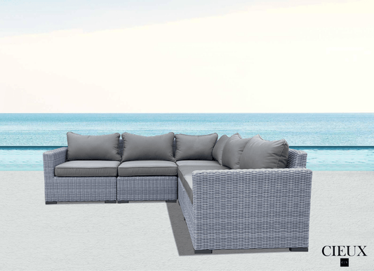 Pending - Cieux Cannes Outdoor Patio Wicker Modular Corner Sectional Sofa in Grey with Sunbrella Cushions - Available in 2 Colours