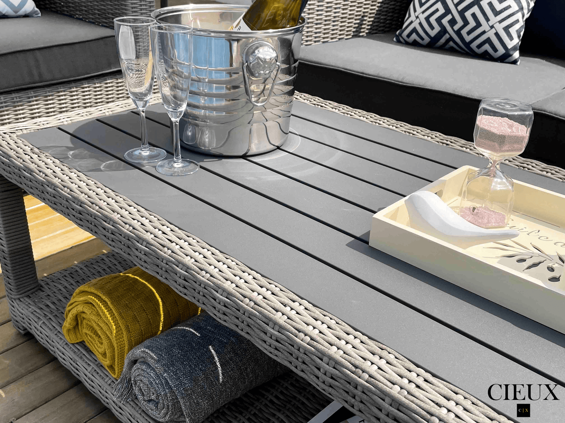Pending - Cieux Cannes Outdoor Patio Wicker Sofa Conversation Set in Grey with Sunbrella Cushions - Available in 2 Colours