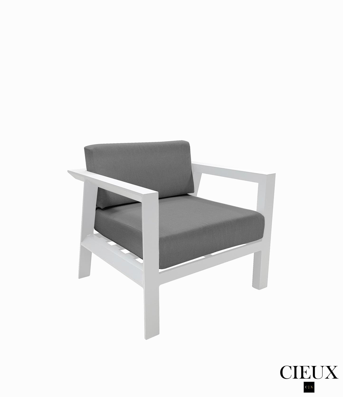 Pending - Cieux Canvas Charcoal Corsica Outdoor Patio Aluminum Metal Club Chair in White with Sunbrella Cushions - Available in 2 Colours