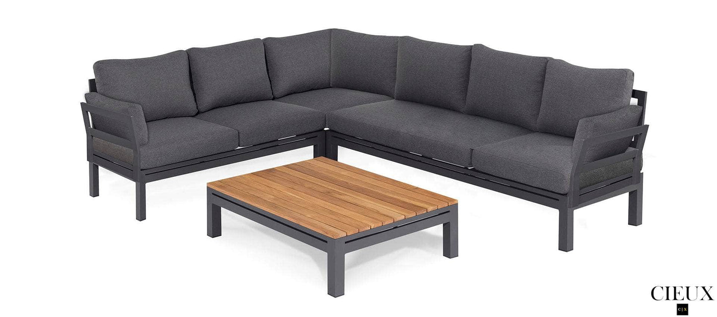 Pending - Cieux Sectional Bordeaux Outdoor Patio Aluminum Metal L-Shaped Corner Sectional with Adjustable Seat in Grey